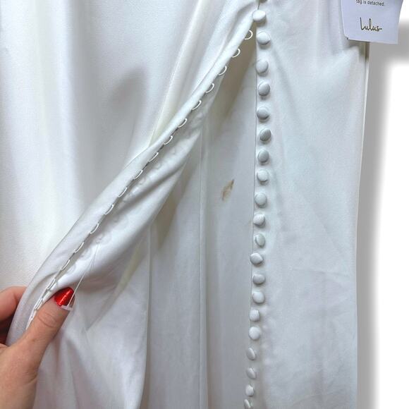 Lulus Lux Bridal NWT Unforgettable Adoration White Satin Asymmetrical Gown Dress - Picture 13 of 14